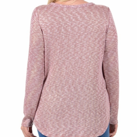 CrissCross Hollow Out Wine Long Sleeve Tunic Top - Picture 3 of 4